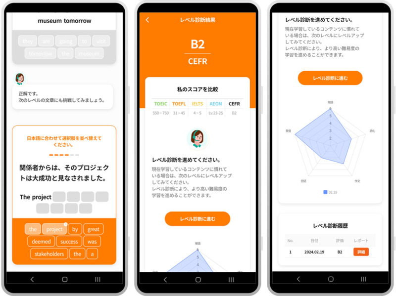 AI Speak Tutor 2の「AIレベル診断」の画面