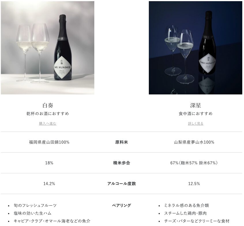 SAKE HUNDREDのスパークリング日本酒「白奏」「深星」