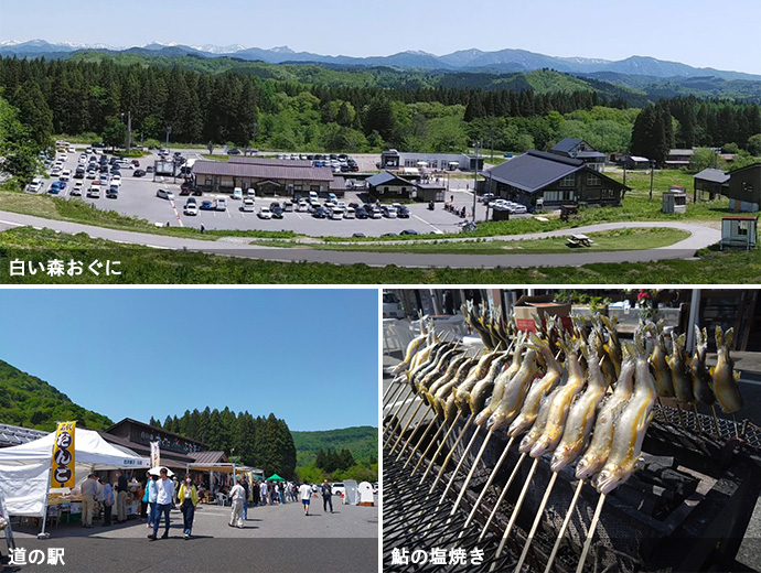 山形県小国町の白い森おぐにの空撮、道の駅ゆるキャラ、春まつり