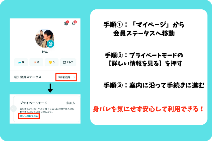 ペアーズ　プライベートモード機能