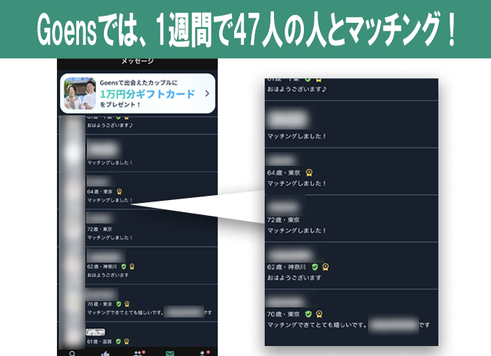 実際にGoensの「マッチング」の一覧