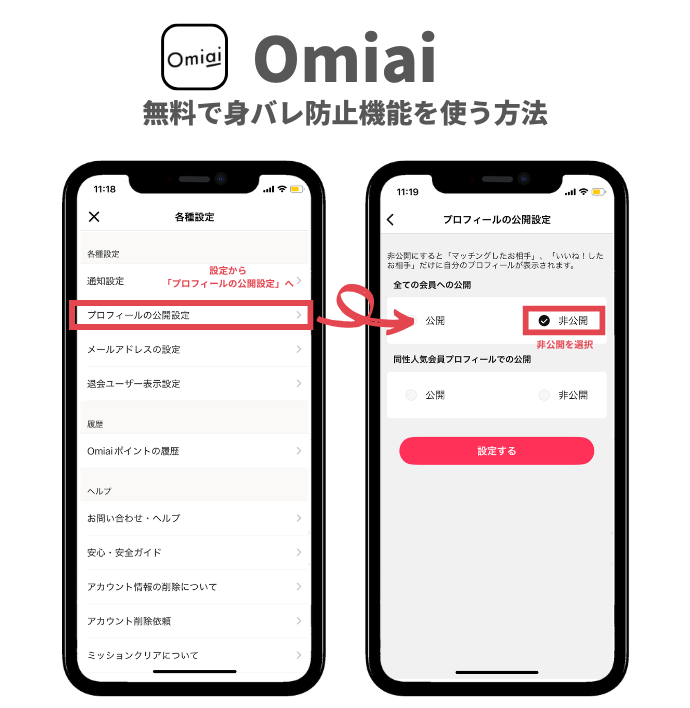 Omiaiの身バレ防止機能