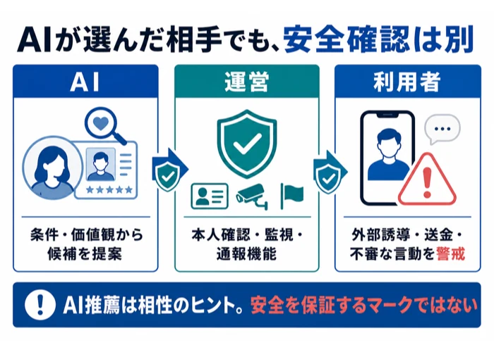 AI推薦・運営の安全対策・利用者の確認の役割分担