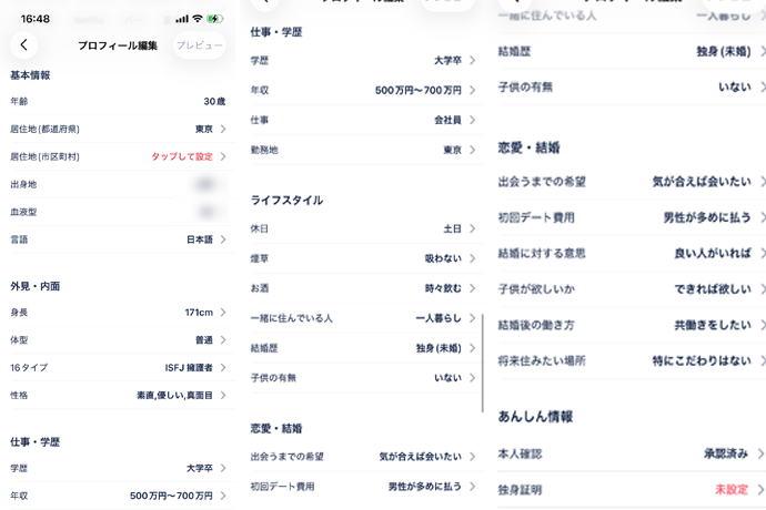 実際のプロフィール②