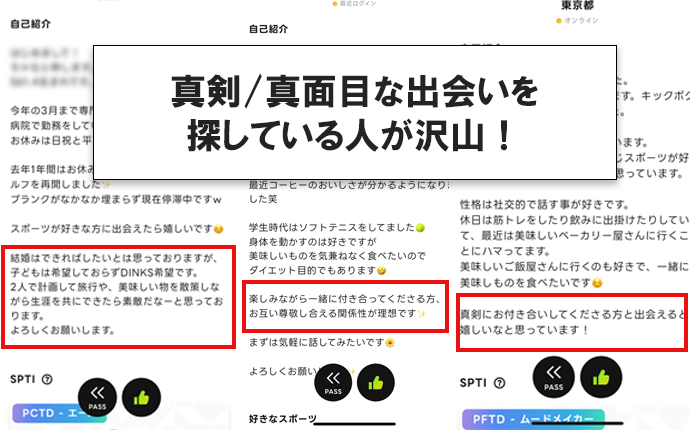 真面目な出会いを探してるユーザーの実際の画面