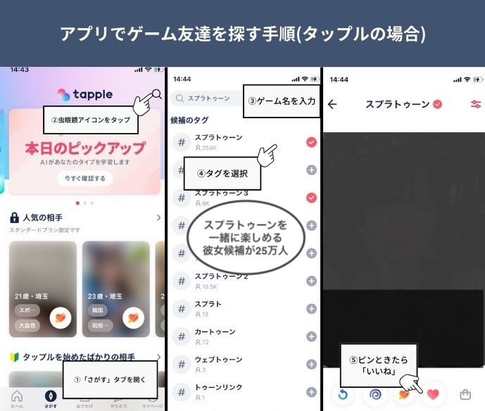 タップルでゲーム友達を探す方法