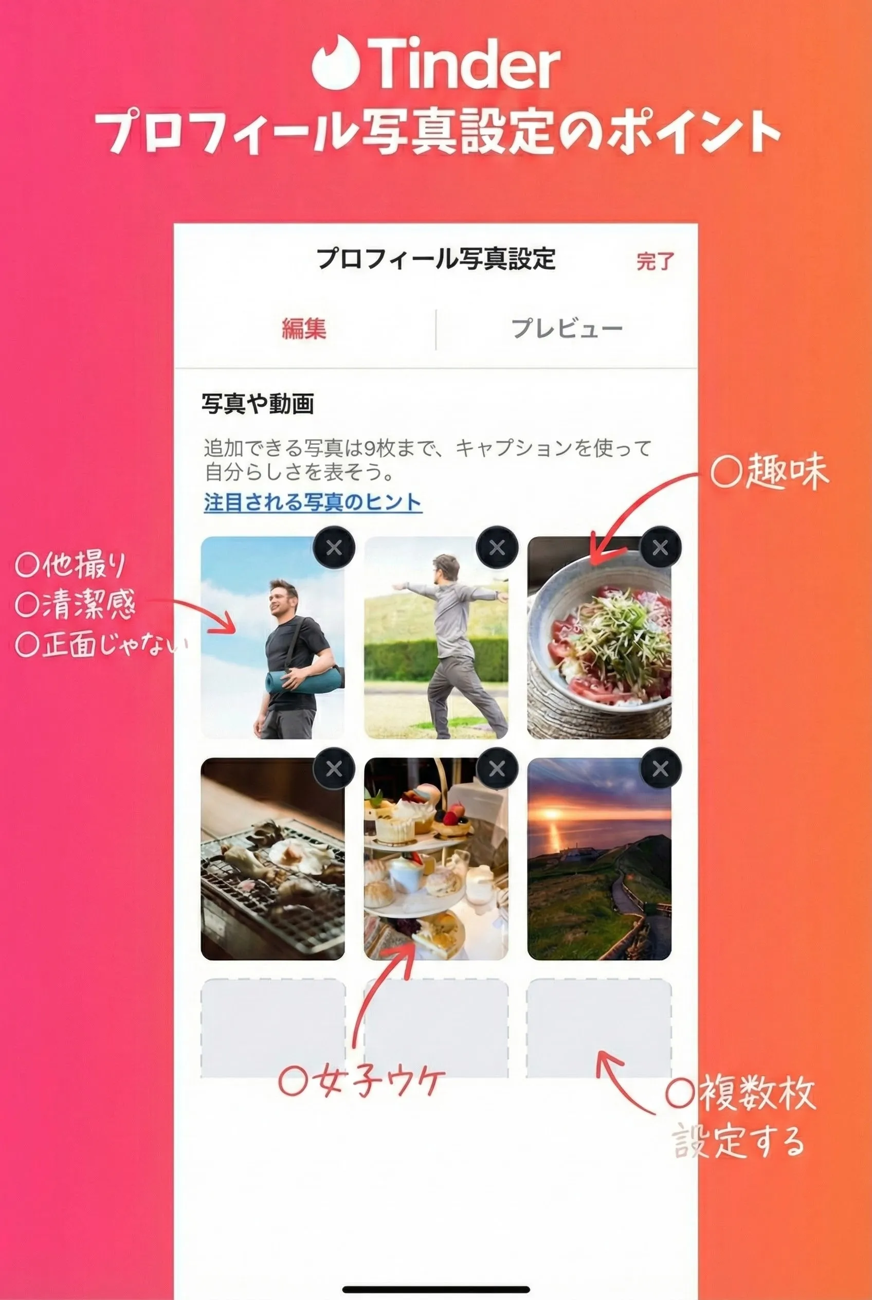 tinder プロフィール写真 設定のポイント